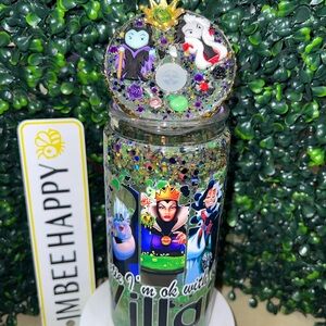 Villain-Themed Glitter Tumbler with Sparkle Lid